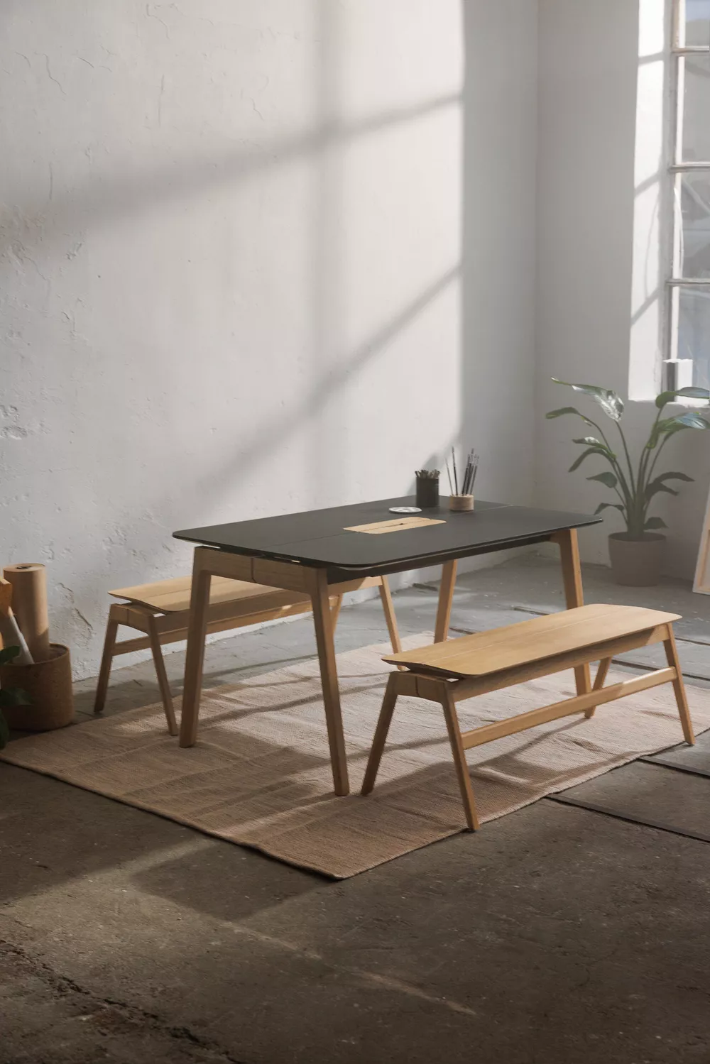 Knekk Wood table with benches in solid oak from Fora Form