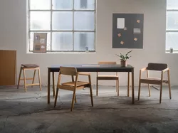 Knekk Chairs Bar stool and Wood table from Fora Form