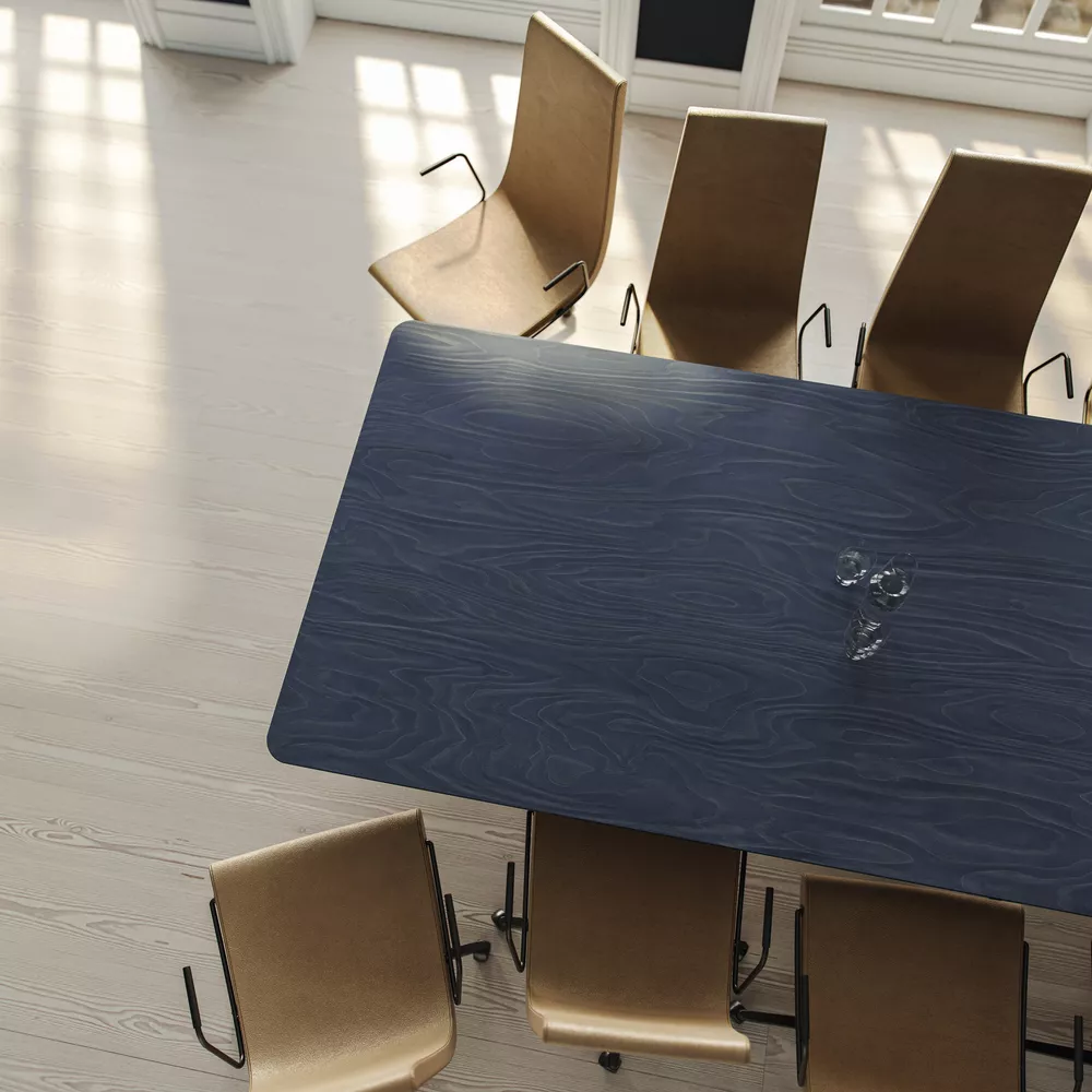 Fora Form Kvart table dark sky birchply Clint chairs