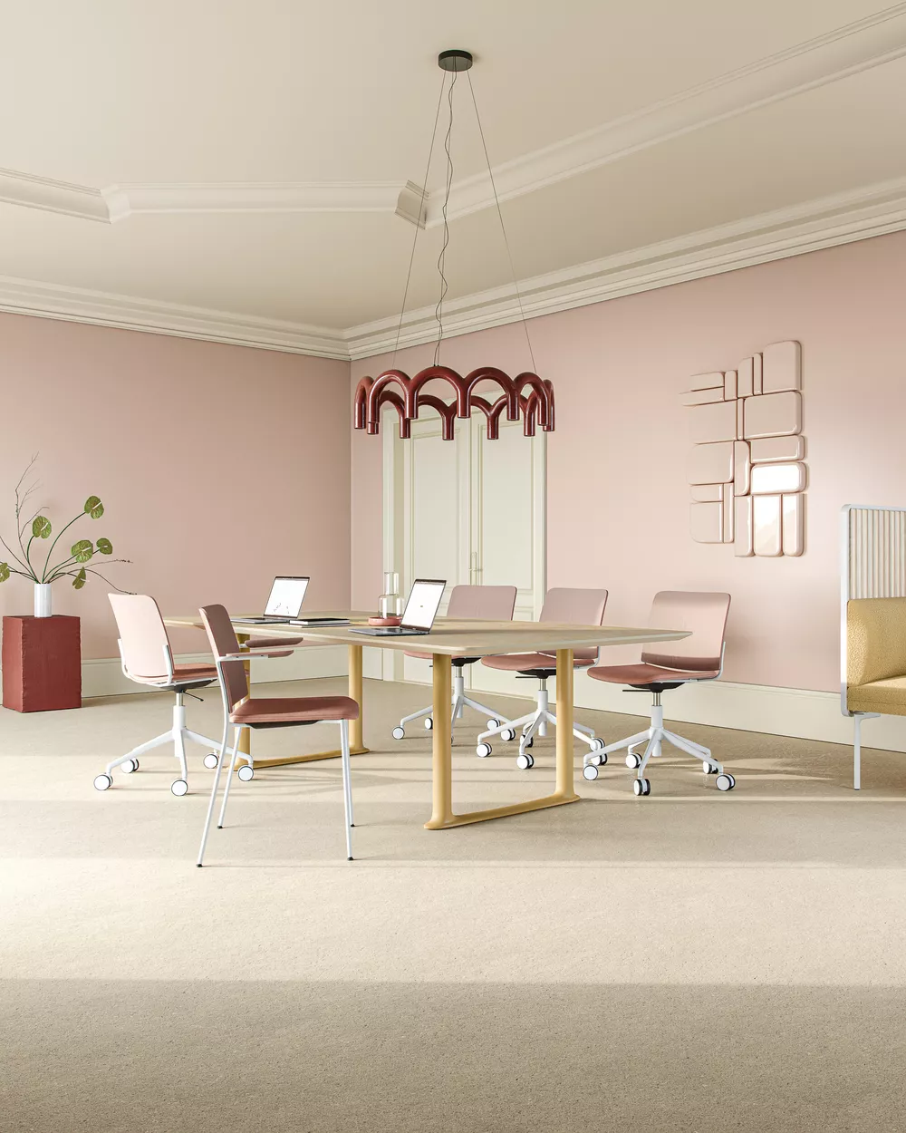 Atrium chairs in blended pink environment Roma table Fora Form