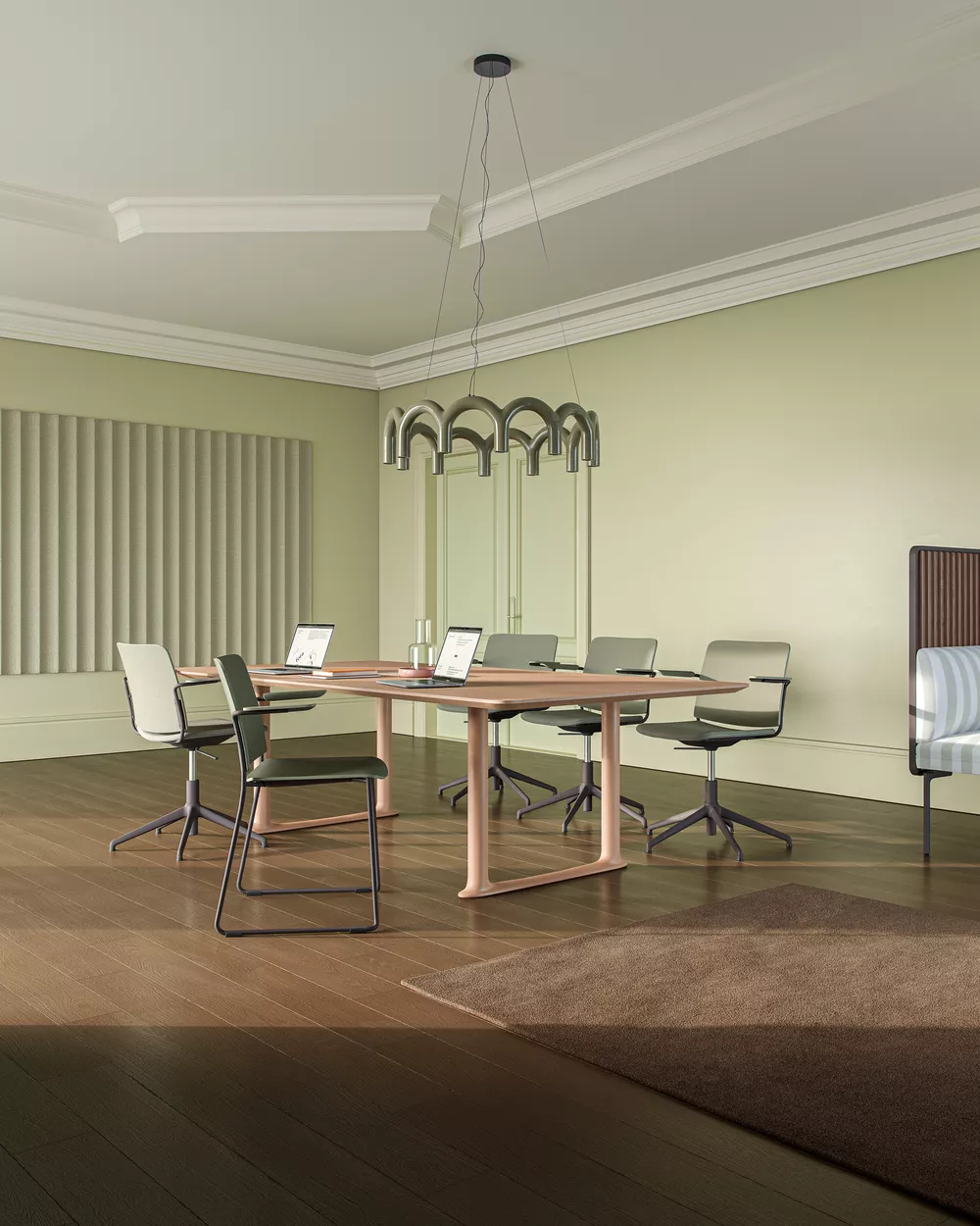 Atrium focus in blended green environment Roma Table Fora Form