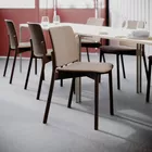 Atrium Wood stoler i mørkbeiset eik og fasteputer i en kantine fra Fora Form