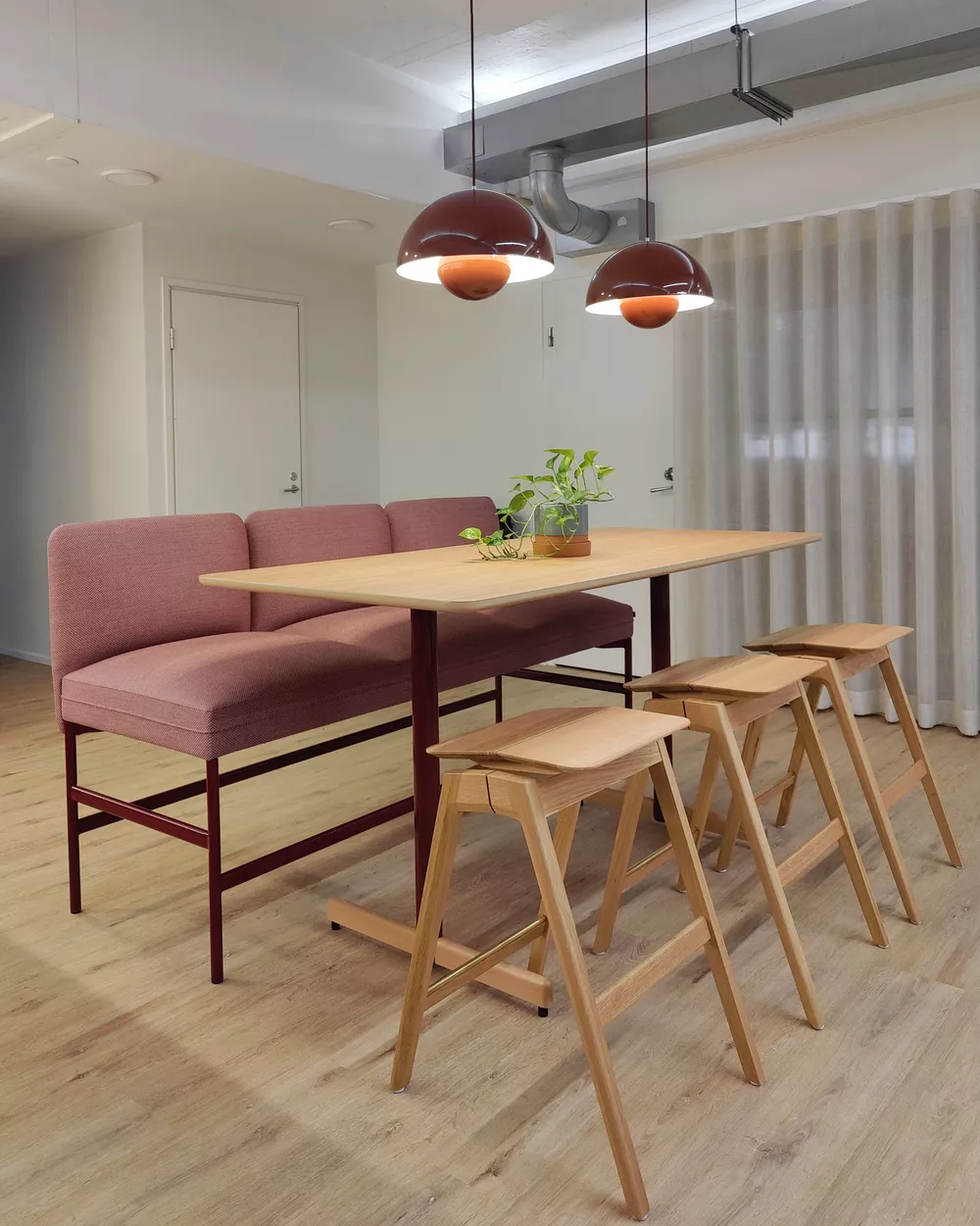 Senso bar sofa Myk table and Knekk bar stools from Fora Form Scoffice 5 2024