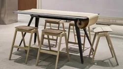Knekk table and stool with seat pad in wool felt Fora Form