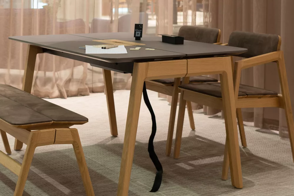 Knekk wood table bench and chairs from Fora Form