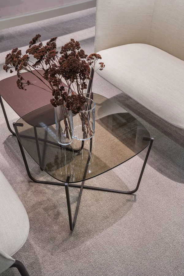 Root glassbord sammen med Tind sofa Fora Form