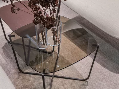 Root glassbord sammen med Tind sofa Fora Form