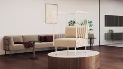 Kove chair with high grid and a sofa with low grid from Fora Form
