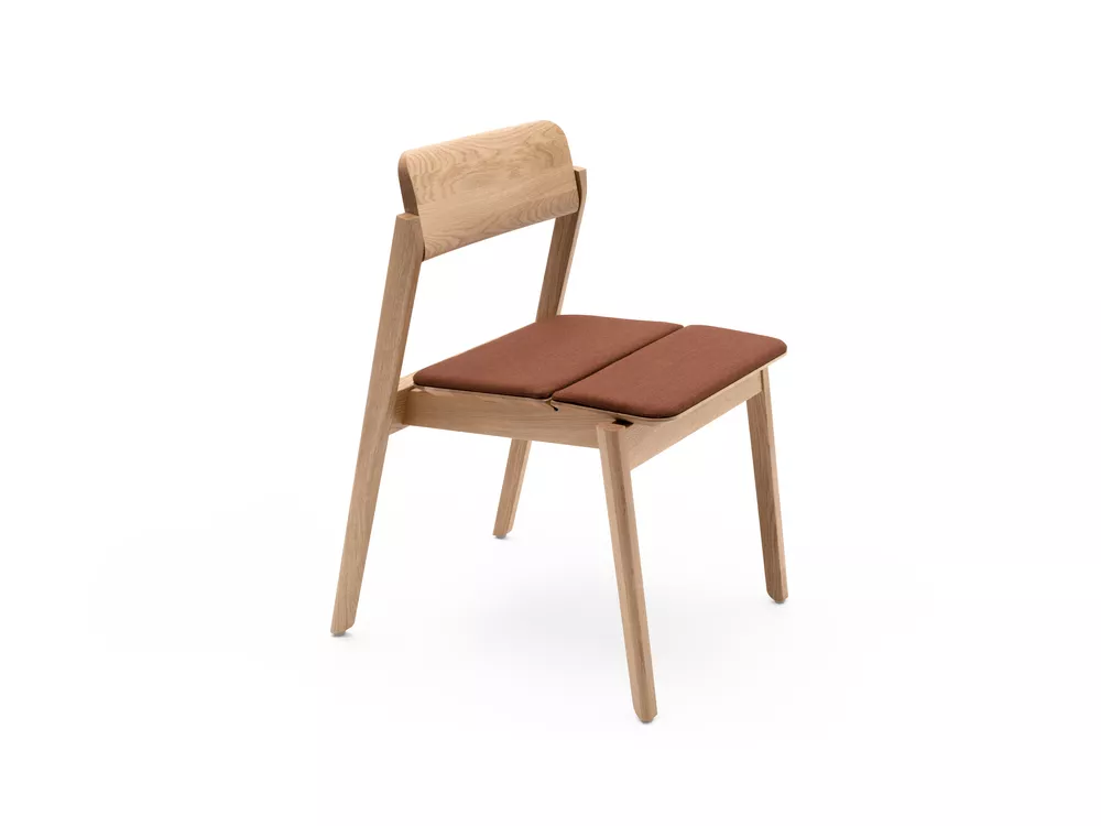 Knekk chair in oak fixed seat cushions from Fora Form