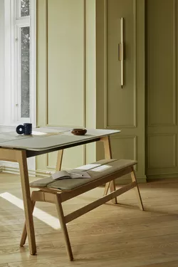 Knekk bench and wood table in whitewashed Fora Form