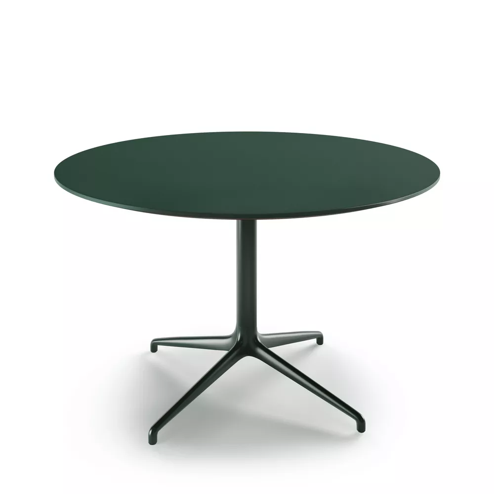 Kvart Ø120 møtebord grønn linoleum og stål fra Fora Form